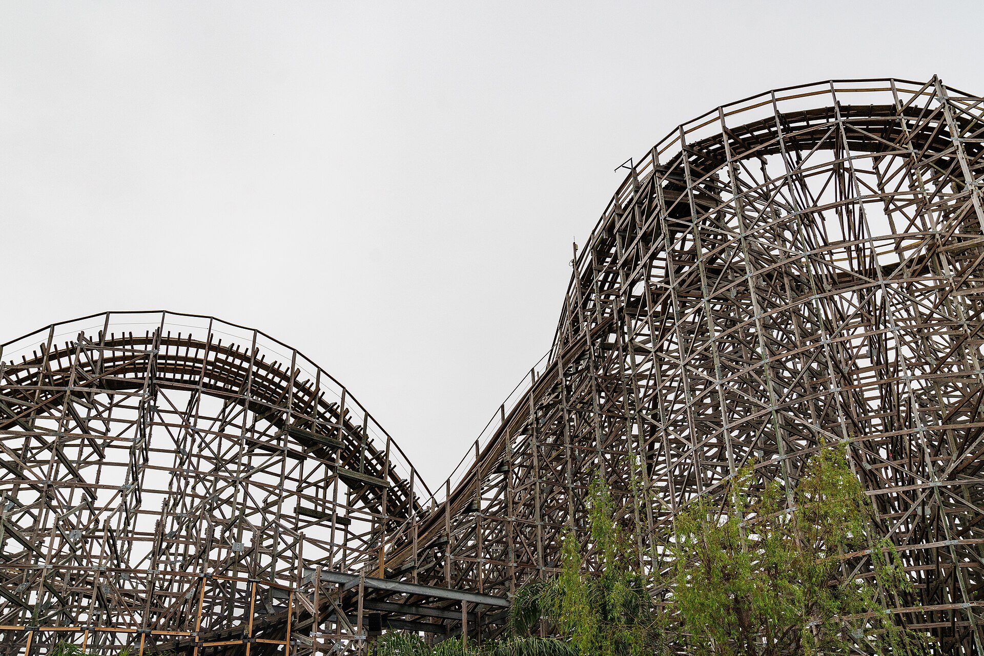 The Boardwalk Bullet Roller Coaster at Kemah Boardwalk, in Kemah, Texas. The wooden rollercoaster amusement park ride opened in 2007, and was designed by The Gravity Group.