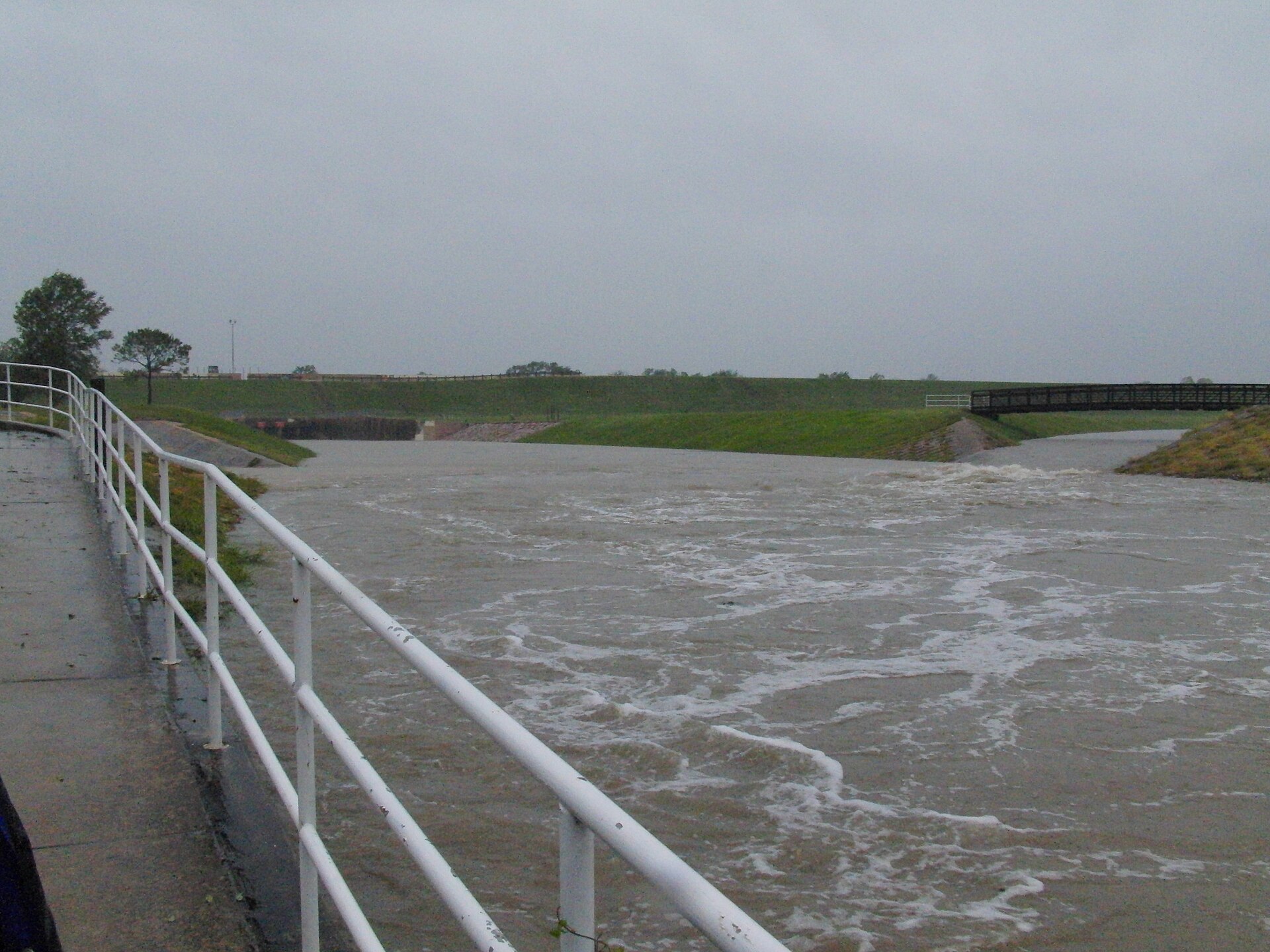 High water downstream of the Barker reservoir even though the spillway gates are closed.  Houston after Hurricane Ike
