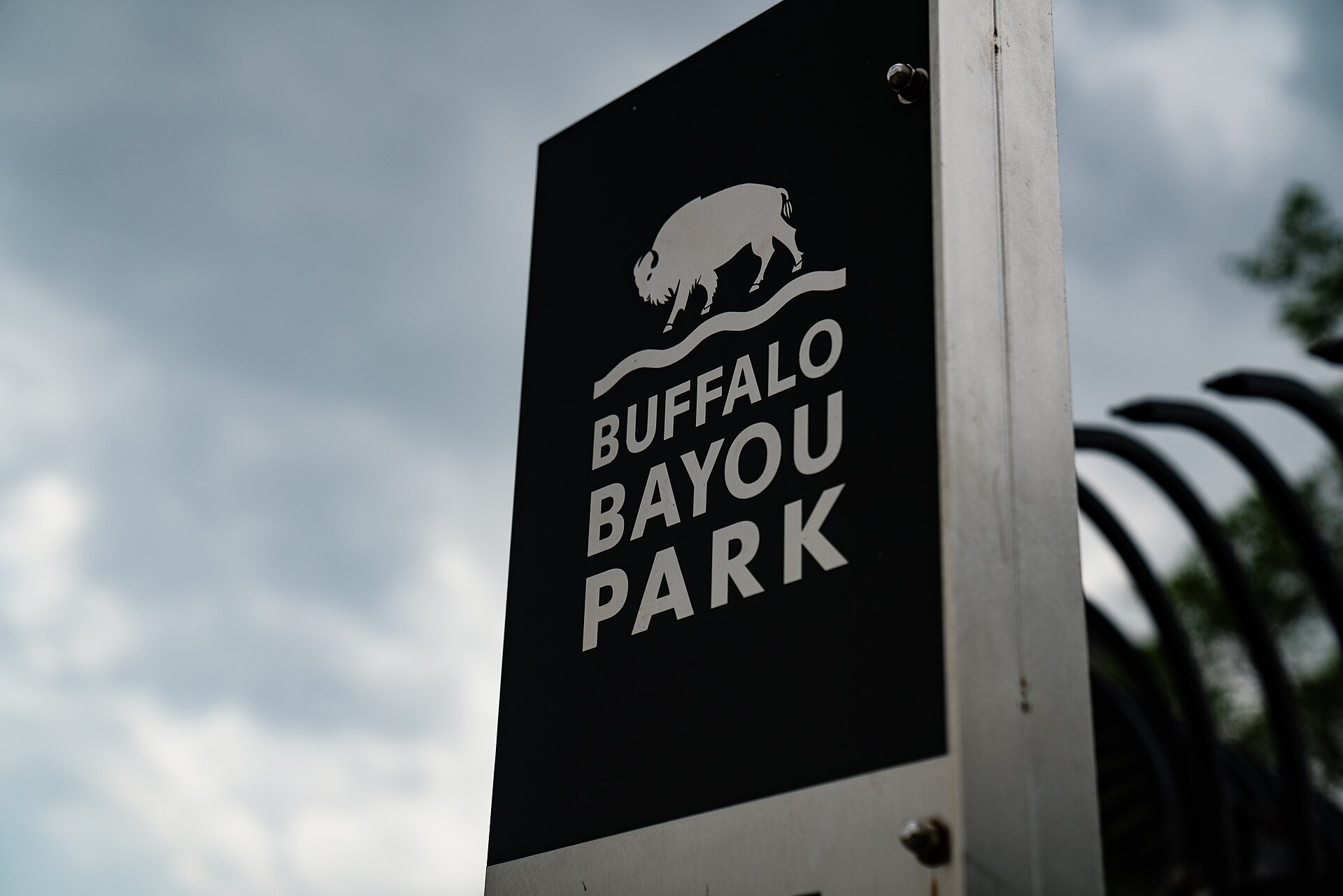Signage for Buffalo Bayou Park in downtown Houston, Texas.