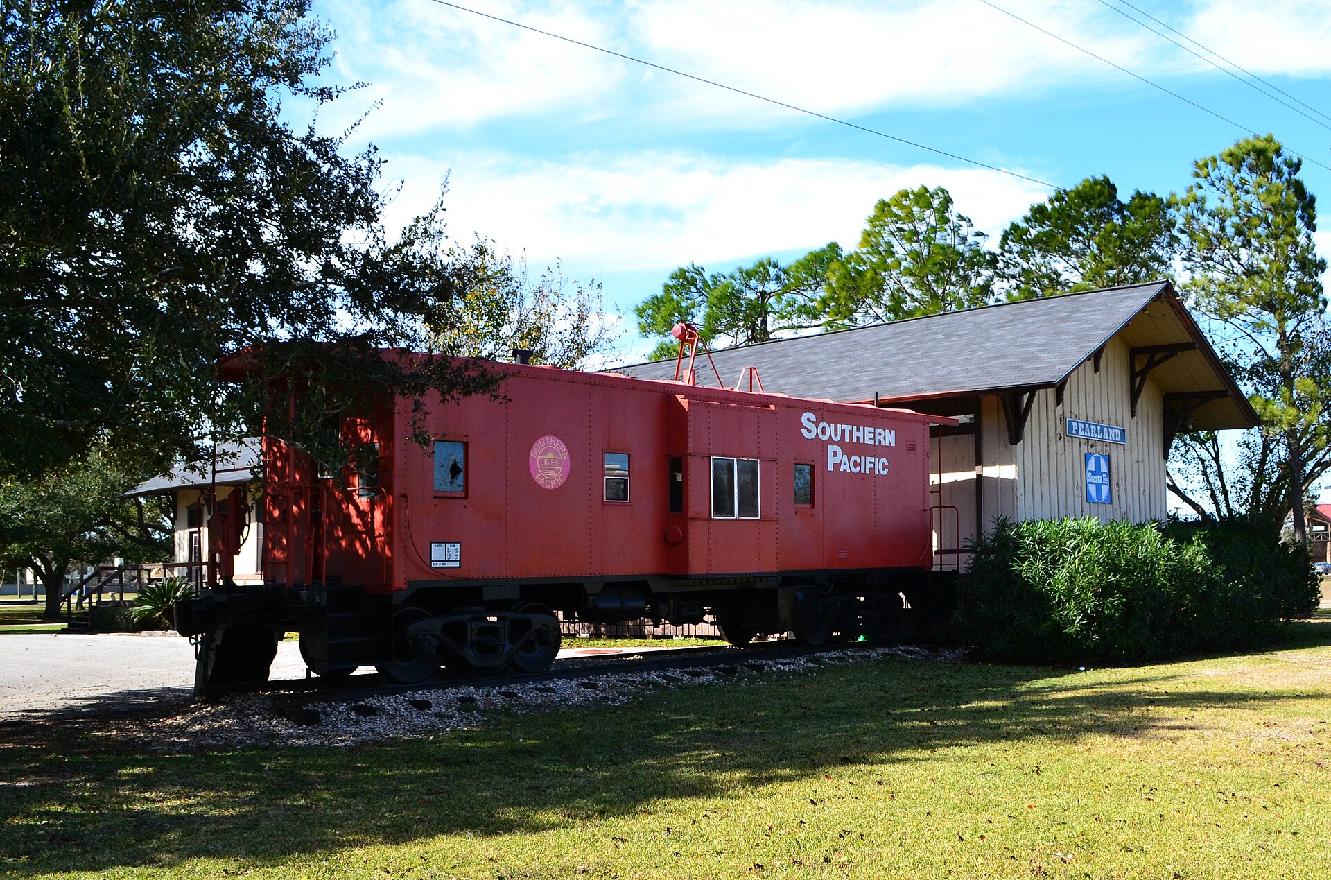 Historic Gulf, Colorado and Santa Fe Railroad train depot in Pearland, Texas.